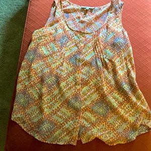 Orange, yellow, and taupe sheer button lightweight dress tank